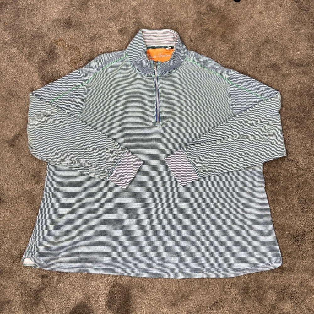 Robert Graham Pullover Mens 3XL Blue Striped Quarter Zip Classic Cotton Modal